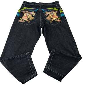 Lot29 Tasmanian devil Taz Black Y2K Skater Black Jeans Wide Leg size 36x29